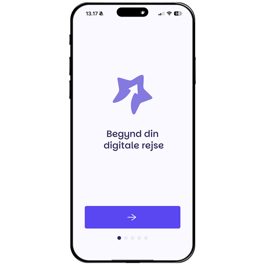 Billede af mobiltelefon hvor der bliver vist Begynd din digitale rejse