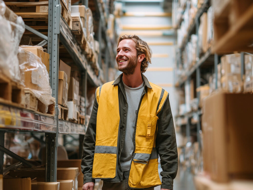 Mand går på et lager